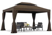 Hnědý zahradní pavilon se závěsy Valencia 3x4m Garden Point