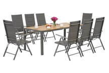 Zahradní nábytek Garden Point z šedého hliníku s velkým stolem Verona Wood pro 8 osob