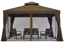 Zahradní pavilon s moskytiérou a závěsy Valencia 4x4m hnědý Garden Point