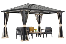Moderní zahradní altán Santiago 4x3m s moskytiérou Garden Point béžový